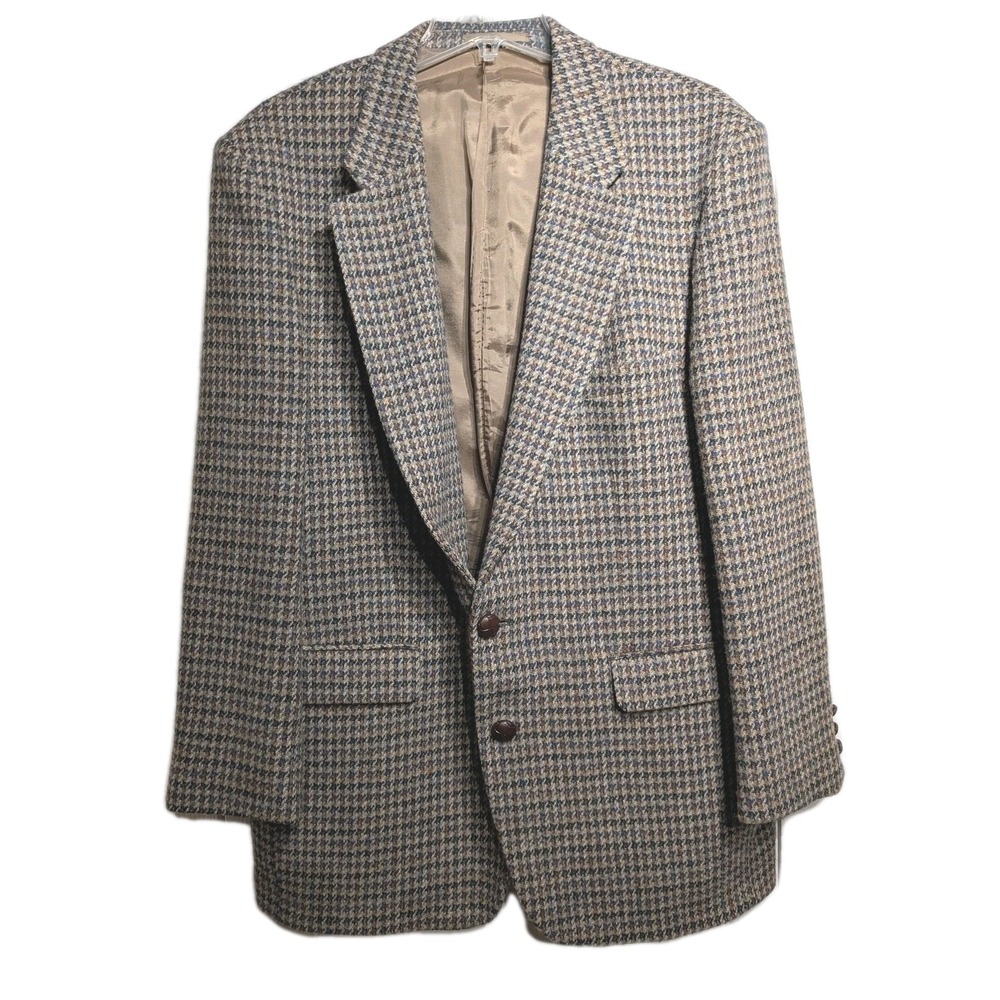 Anton Ferrare Castletex Harris Tweed Blazer Men 46L Houndstooth Wool Sport Coat